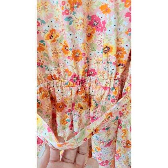 Fate Women's Floral Button Front Romper Elastic Waist Puff Sleeve Tie Belt NWT M - Picture 8 of 13